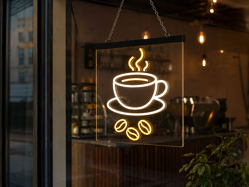 Hanging coffee open sign for cafe window