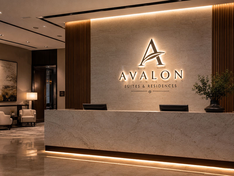 Backlit logo sign for hotels offices and reception areas