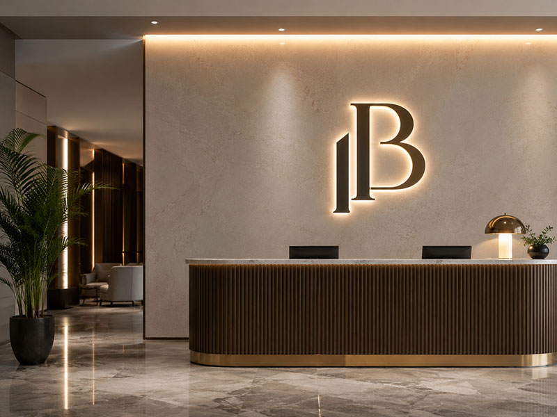 Hotel office backlit logo sign custom project