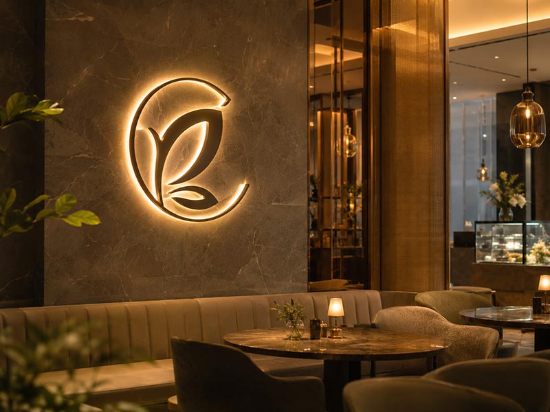 Hotel cafe refined LED logo sign