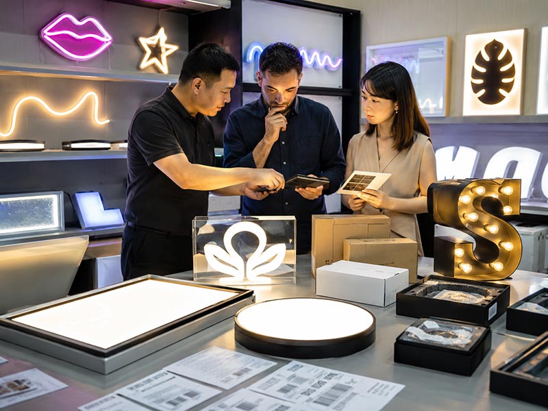 Wholesale custom LED sign export program for importers and distributors with product samples and packaging support