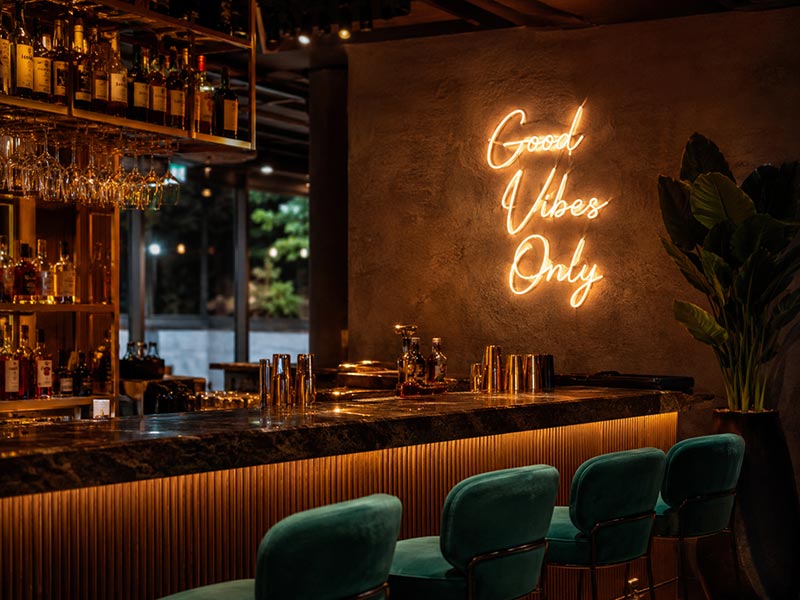 Custom LED neon sign for bar and cafe interior atmosphere
