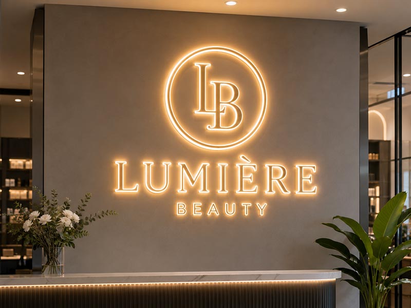 High quality custom LED neon logo sign installed on a commercial brand wall
