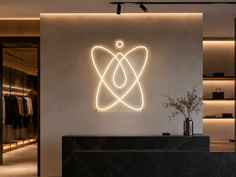 Custom LED neon logo sign for a modern commercial brand wall