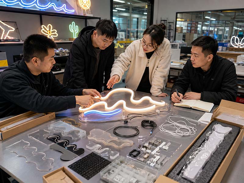 Engineering co-creation for a custom LED neon sign prototype with materials and accessories