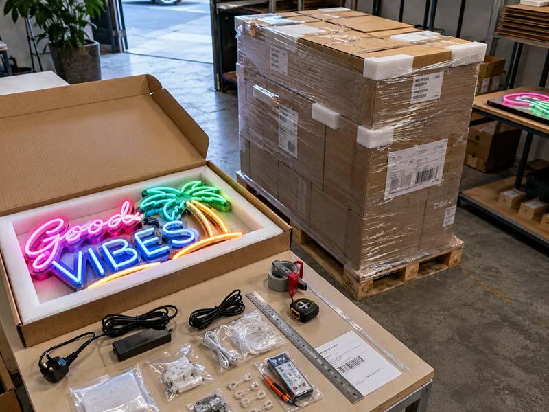 Export packing and international shipping options for custom LED neon signs