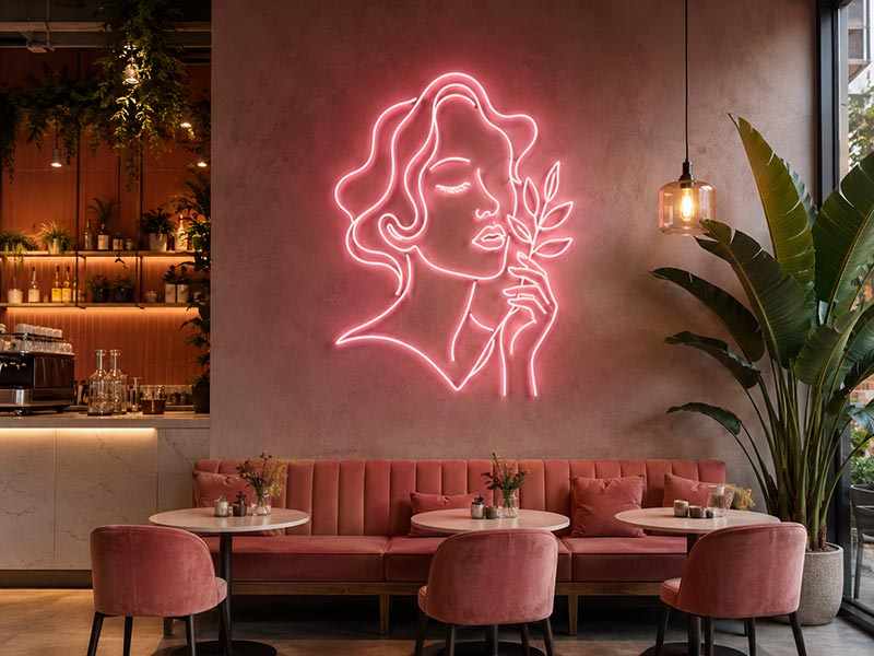 Custom LED neon sign used for commercial interior branding and industry applications