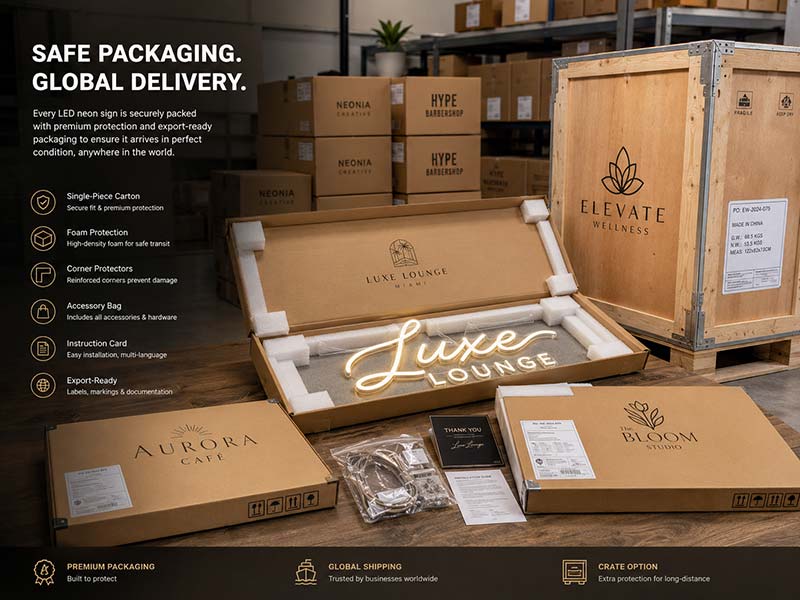 Packaging and export shipping preparation for custom LED neon signs