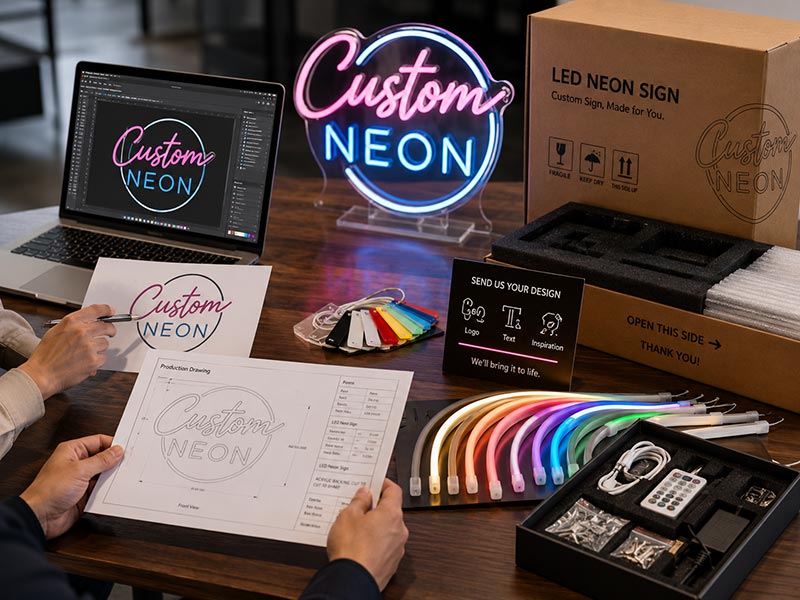 Custom LED neon sign project review with design samples and factory quote checklist