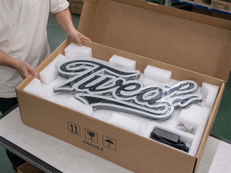 Protective export packaging for custom LED neon sign