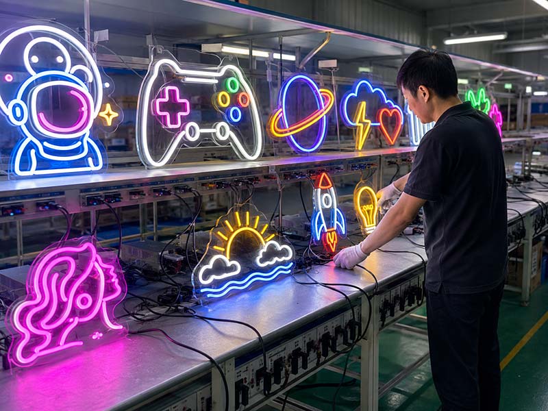 LED neon sign quality control testing before export shipment