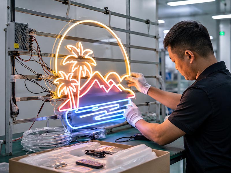 Quality inspection and 72-hour testing for custom LED neon signs