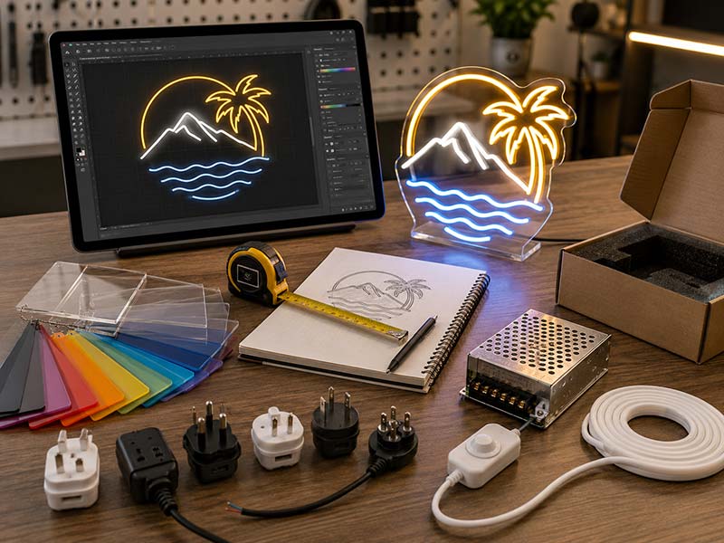 Preparing design files and project details for a custom LED neon sign factory quote