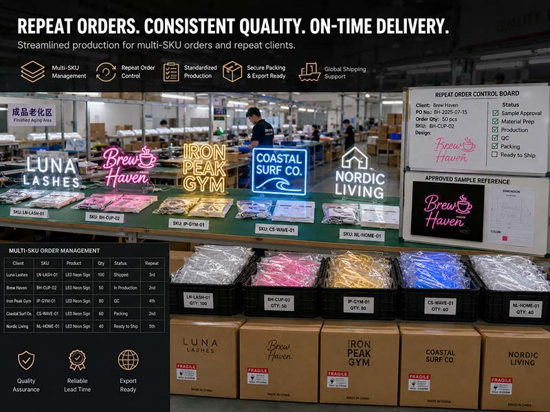 Repeat production capacity for custom LED neon sign orders at Iduoduo