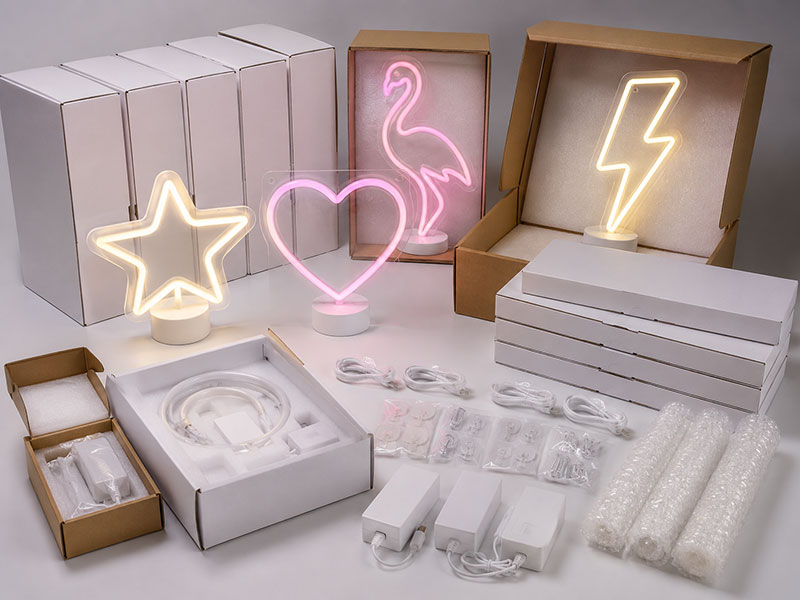 LED neon signs prepared with packaging and accessories for reseller product lines