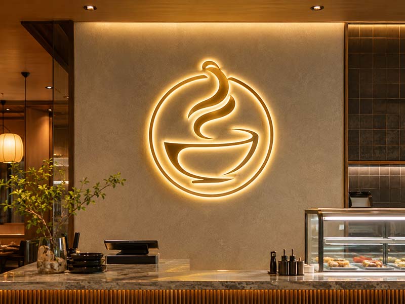 Custom LED neon logo sign for a restaurant chain interior project