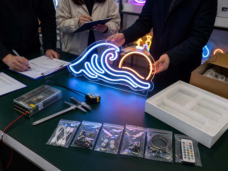 LED neon sign supplier quality checklist with sample inspection accessories and packaging review