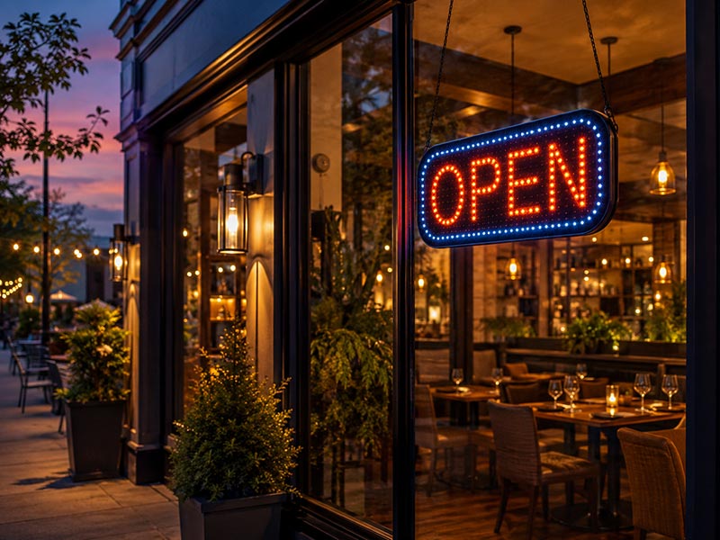 LED open sign for restaurant entrance window