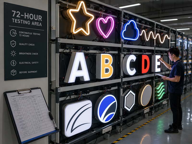 72-hour testing for finished LED signs before export shipment from China
