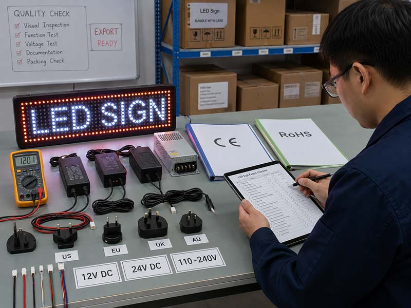 LED sign certification voltage and market requirement check before export from China