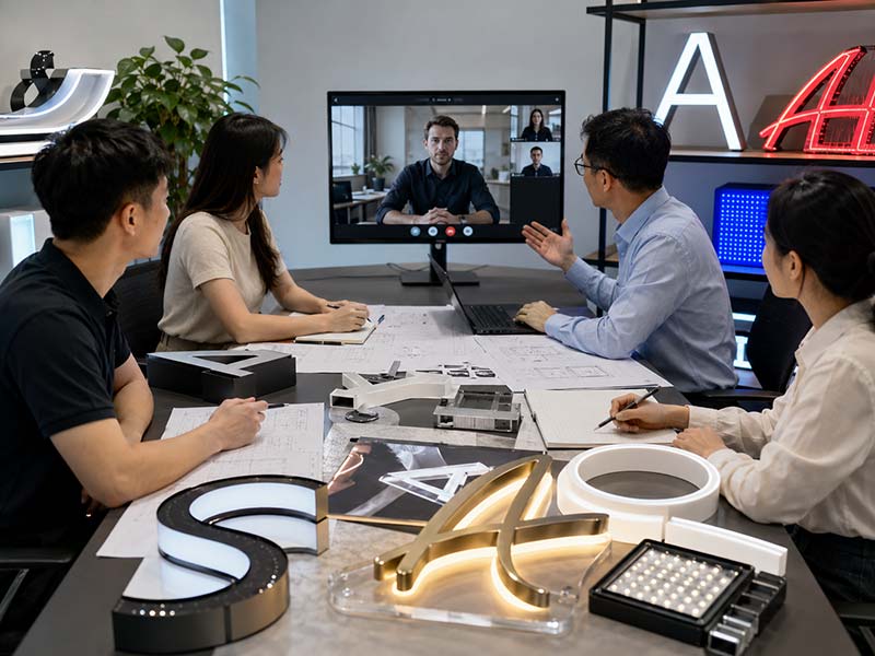 LED sign factory communication with overseas client by video call