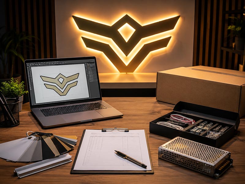 Request a custom LED sign export quote with logo file, sign size, materials, accessories, and export packing details