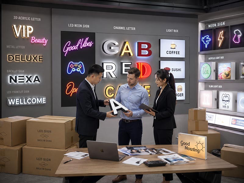 Importer sourcing bulk custom LED signs from a China exporter