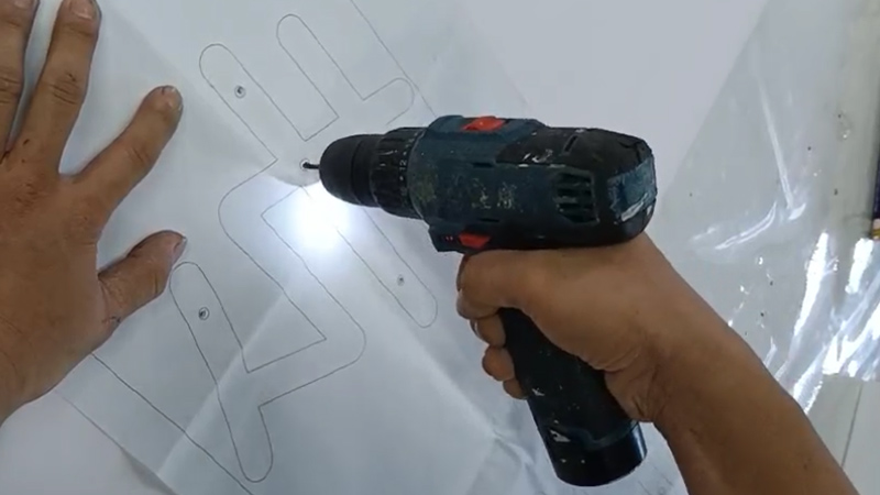 LED sign installation preparation with mounting template
