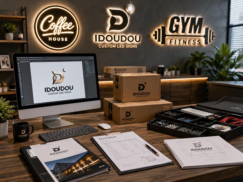 Iduoduo custom LED sign sample production with MOQ from 1 pc and organized production planning