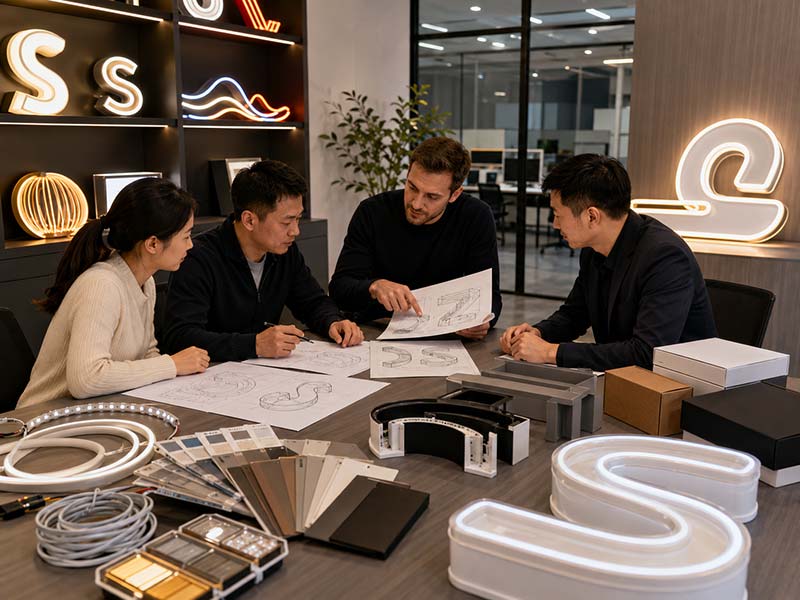 OEM and ODM LED sign project review with drawings materials and samples