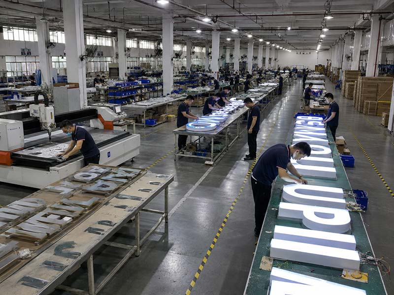 Custom LED sign factory production lines for samples bulk orders and repeat signage projects