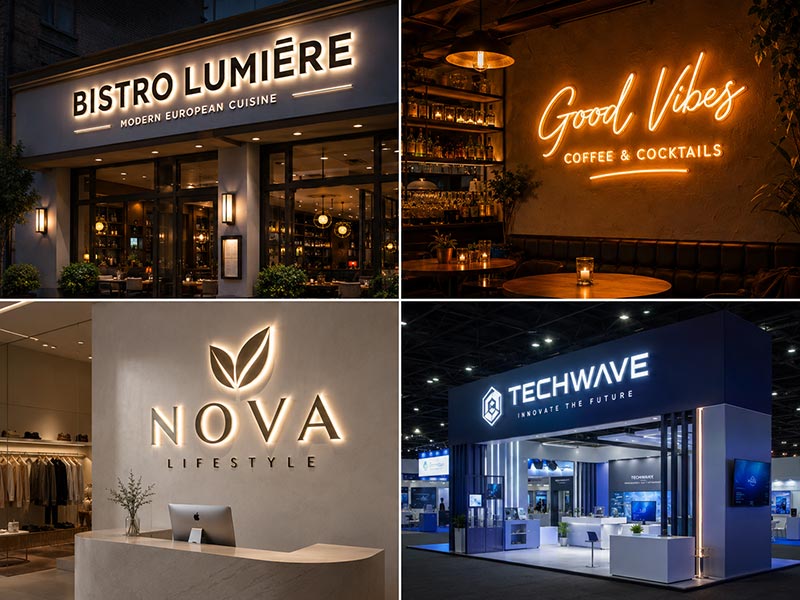 Custom LED sign project cases for restaurants, sign companies, retail brands, and event displays supported by Iduoduo
