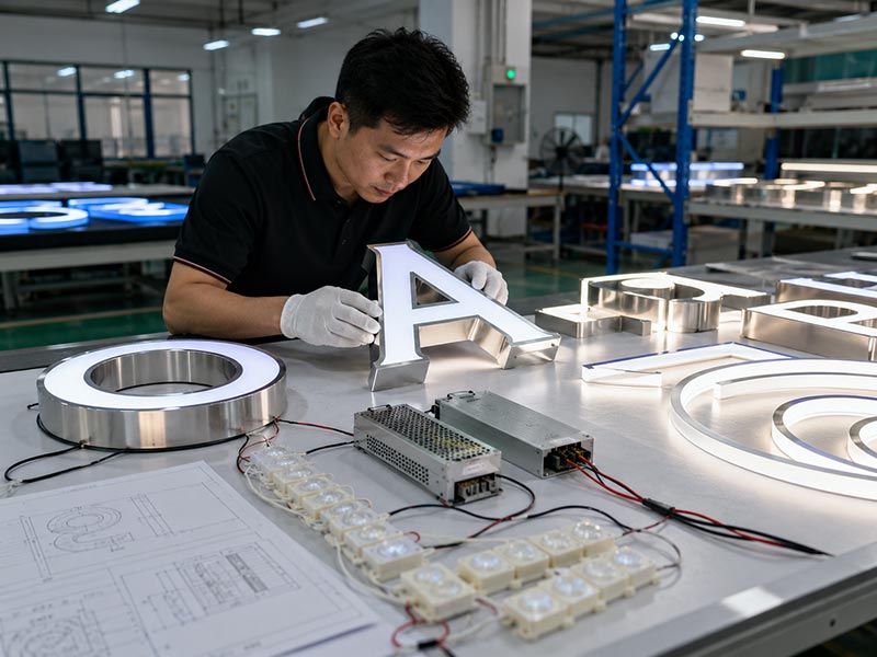 Premium LED sign quality inspection in factory
