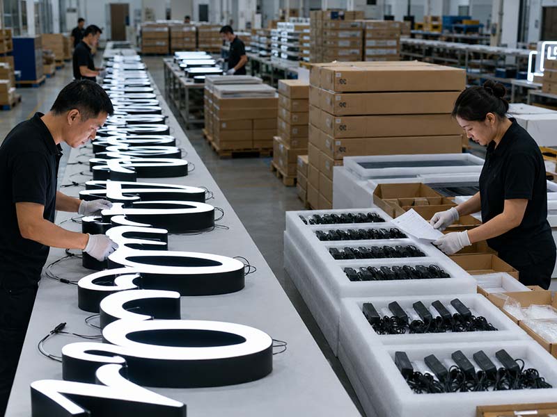 Repeat order LED sign production and packing for brands and sign companies