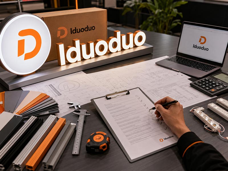 LED sign supplier checklist with sign samples, drawings, materials, and inspection details from Iduoduo