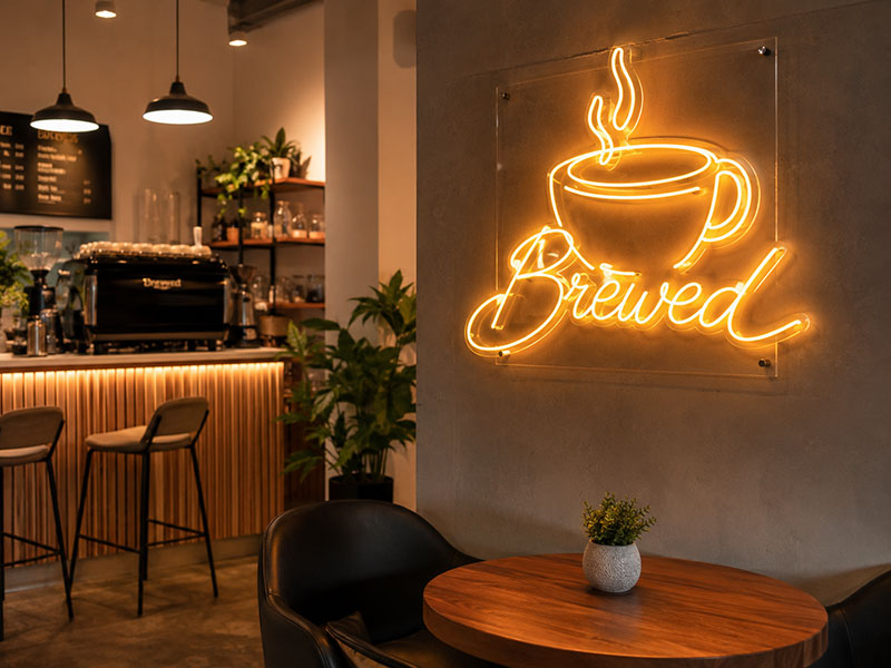 Custom LED neon logo sign for café wall branding