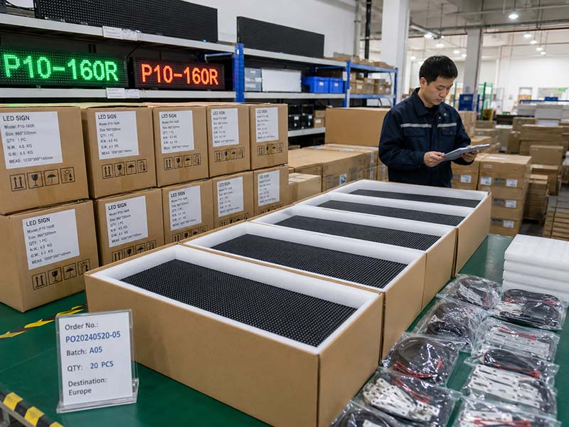 LED sign export packing with foam protection and labeled cartons
