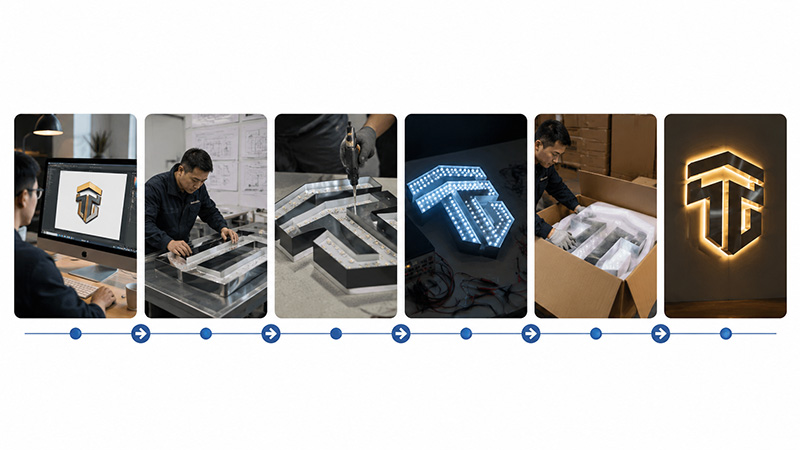 Custom LED sign manufacturing process from logo file to finished illuminated sign