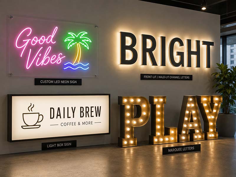 LED neon signs, channel letters, light boxes, and marquee letters showcase