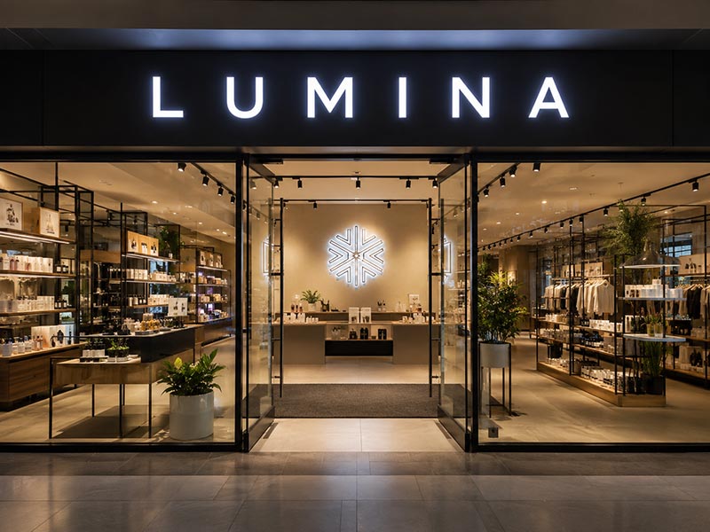 Retail store using custom LED storefront signs and interior logo signs