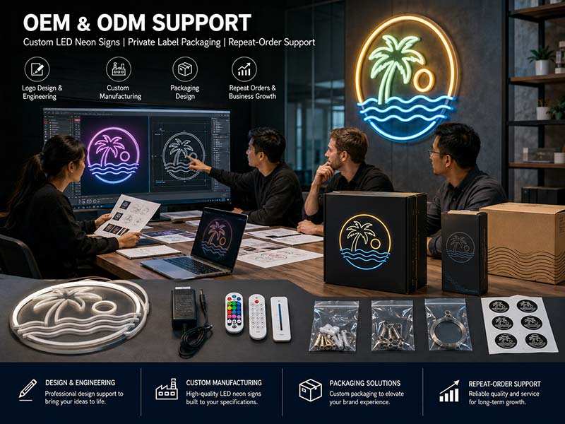 OEM ODM LED neon sign project with logo proof packaging design sample and accessories