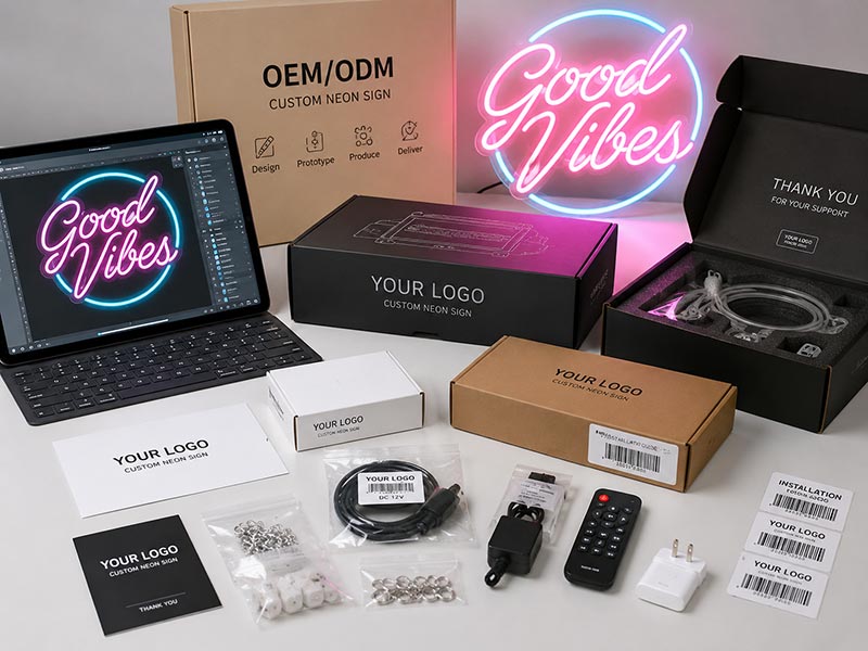 OEM and private label custom neon sign program with packaging and production records