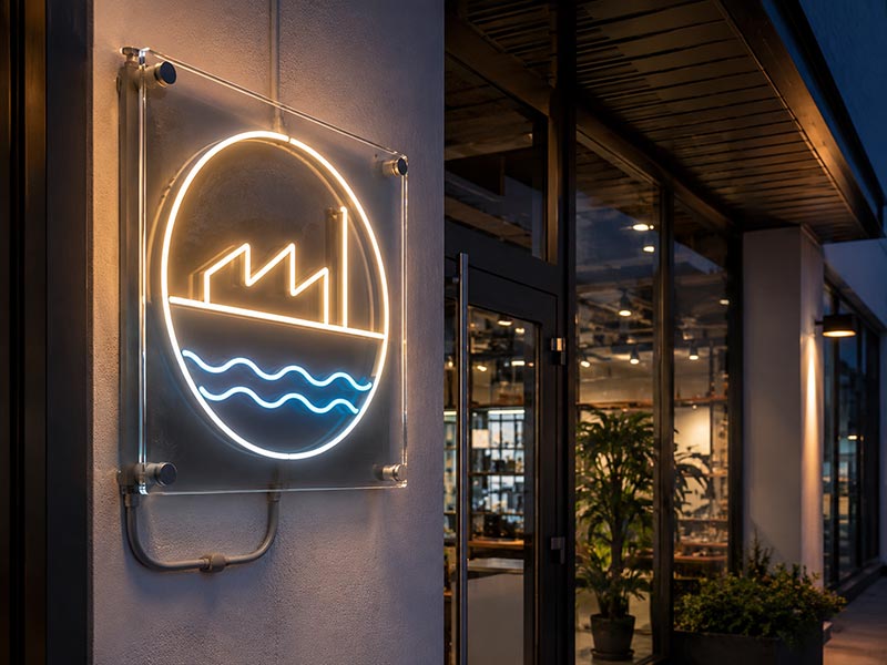 Outdoor LED neon sign for covered storefront installation