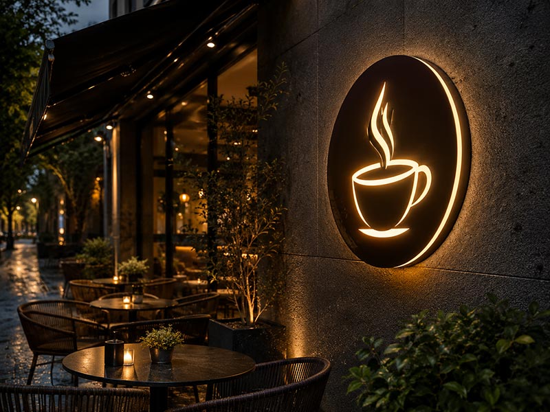 Outdoor patio LED sign for coffee shop