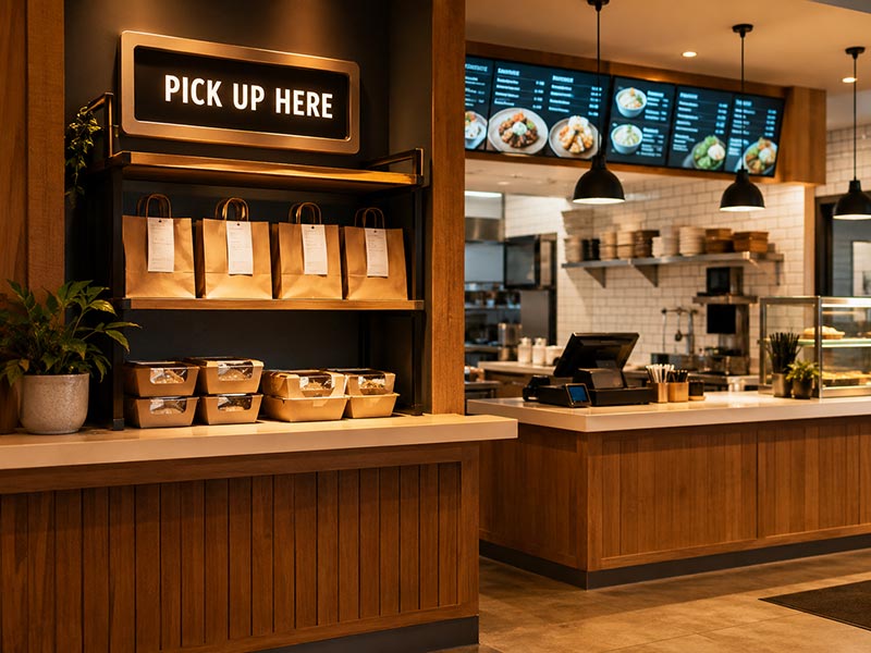 Pickup and order LED sign for restaurant takeaway area