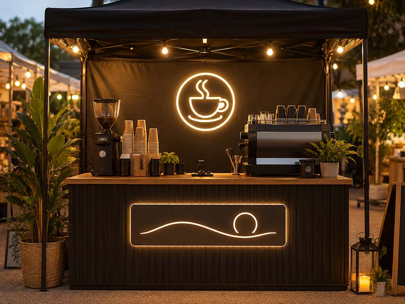Pop up coffee booth sign style