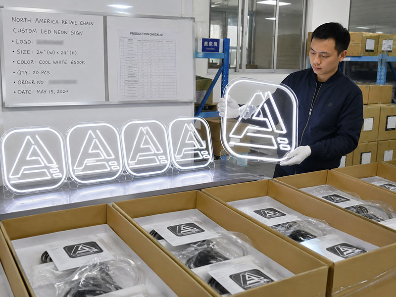 Repeat custom LED neon logo signs for a North American retail chain