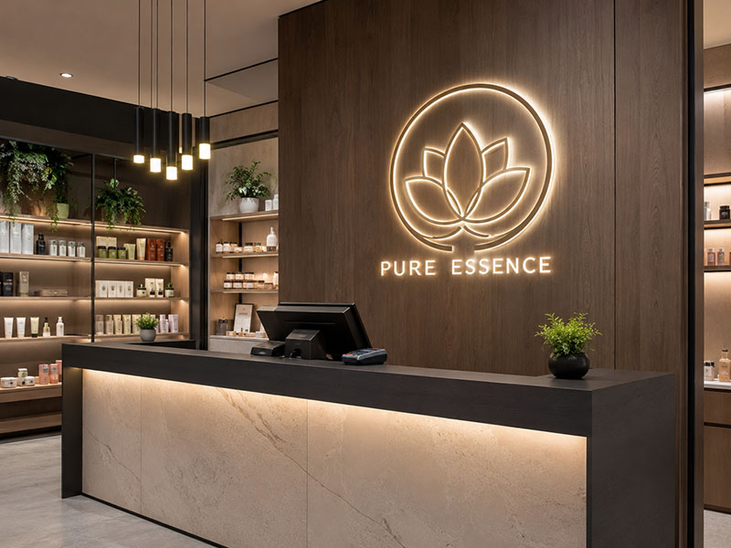 Acrylic LED logo sign for retail store interiors