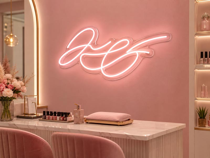 Custom script LED neon text sign for salon interior