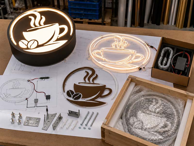 Sign company sourcing coffee shop LED signs from factory